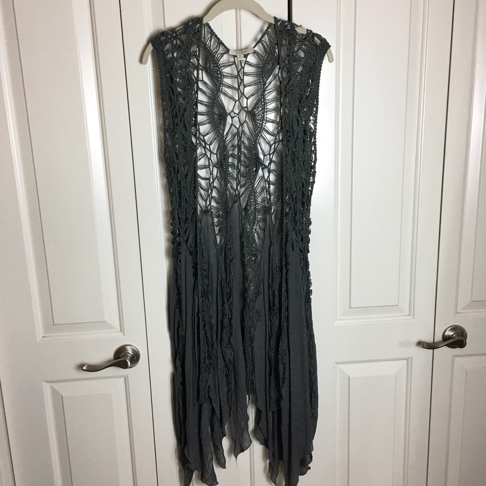 Umgee Long Cardigan Crotchet Vest Sleeveless M/L